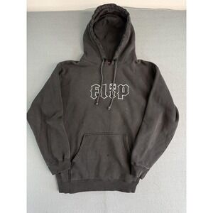 Vintage Flip Skateboard Hoodie Mens Medium Gray Fleece Pullover Graphic Y2k